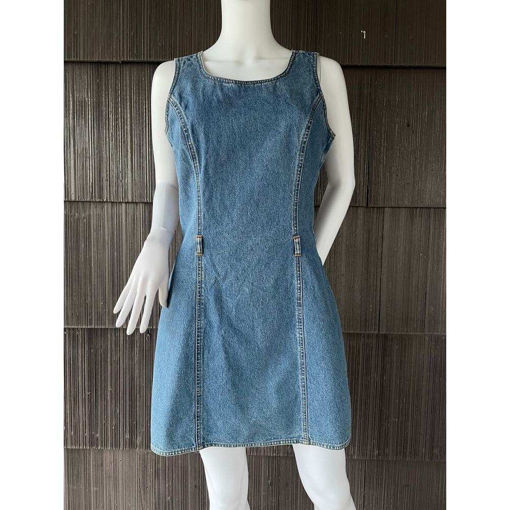 🔥Vintage Y2K Ann Taylor Mid Wash Blue Denim Mini Dress Western Americana Sz 4-6